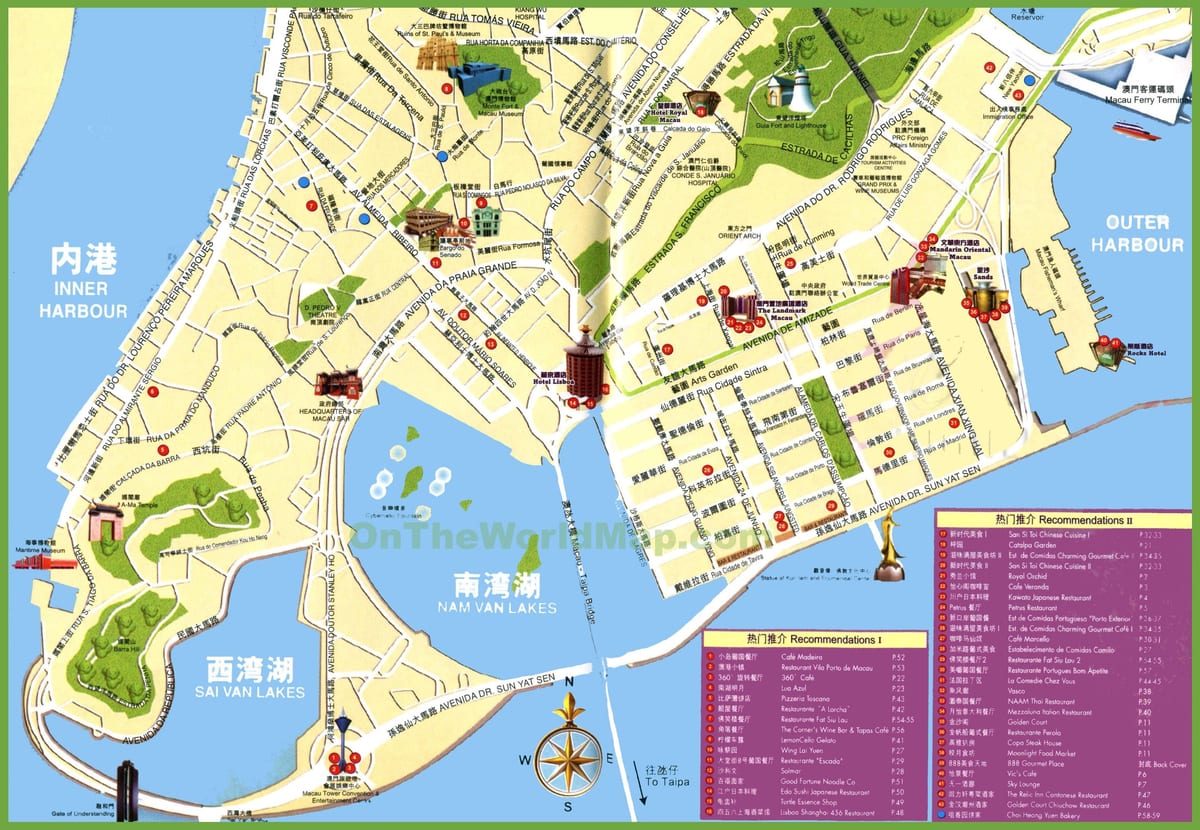 spoteve turistike në Macau hartë